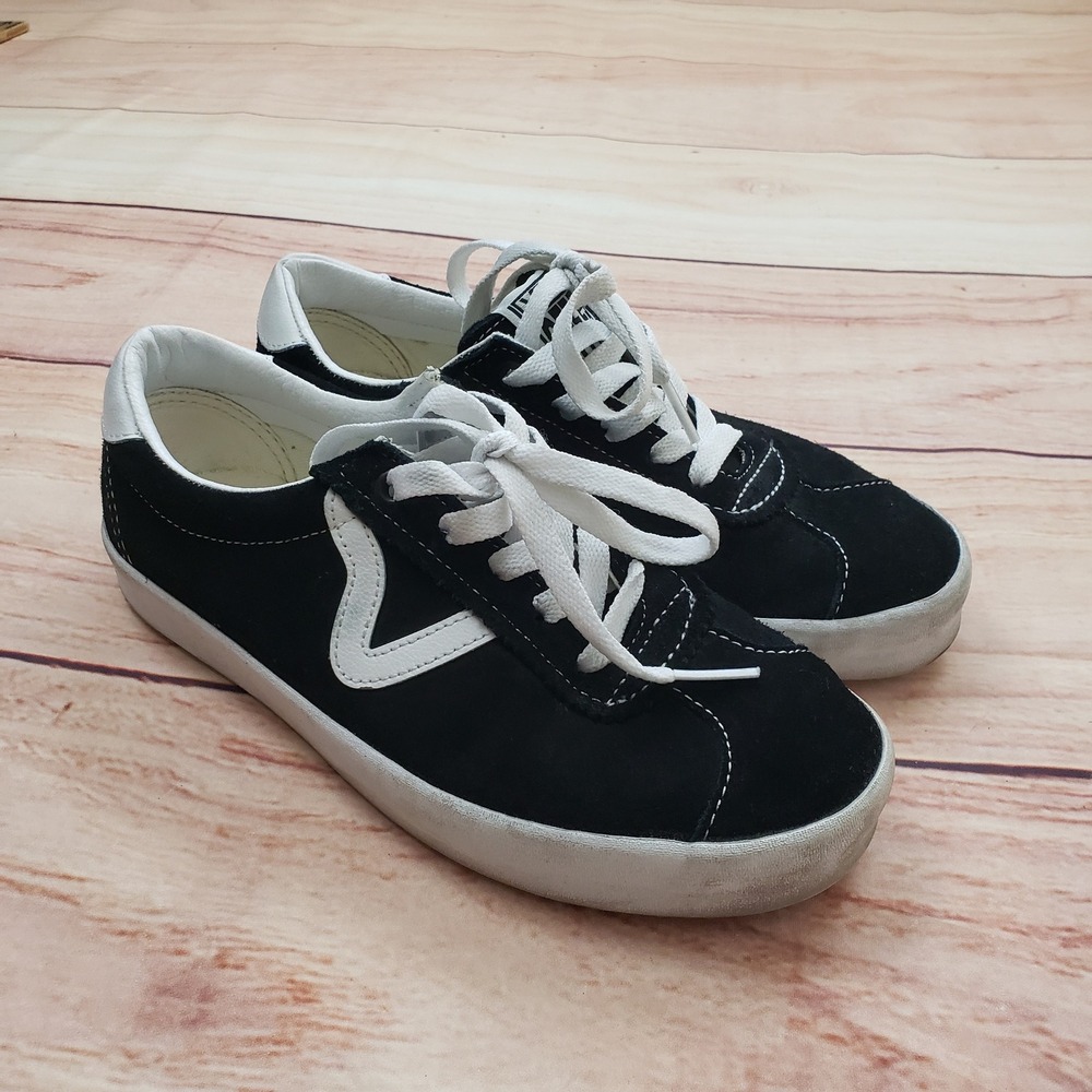 Vans Sport Low Top Suede Sneaker Womens Size 6 Black White Skate Skateboarding